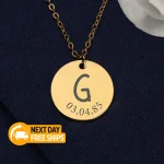 Personalized Gold Disc Necklace initial - Image 4